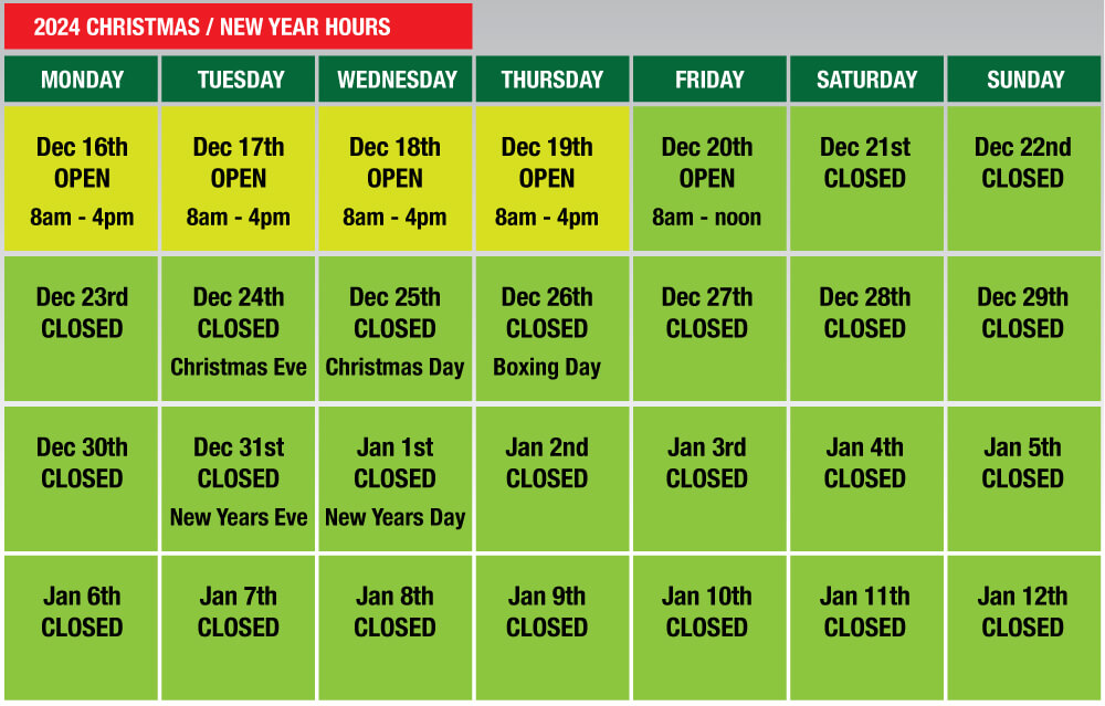 Treetools 2024 Christmas Hours